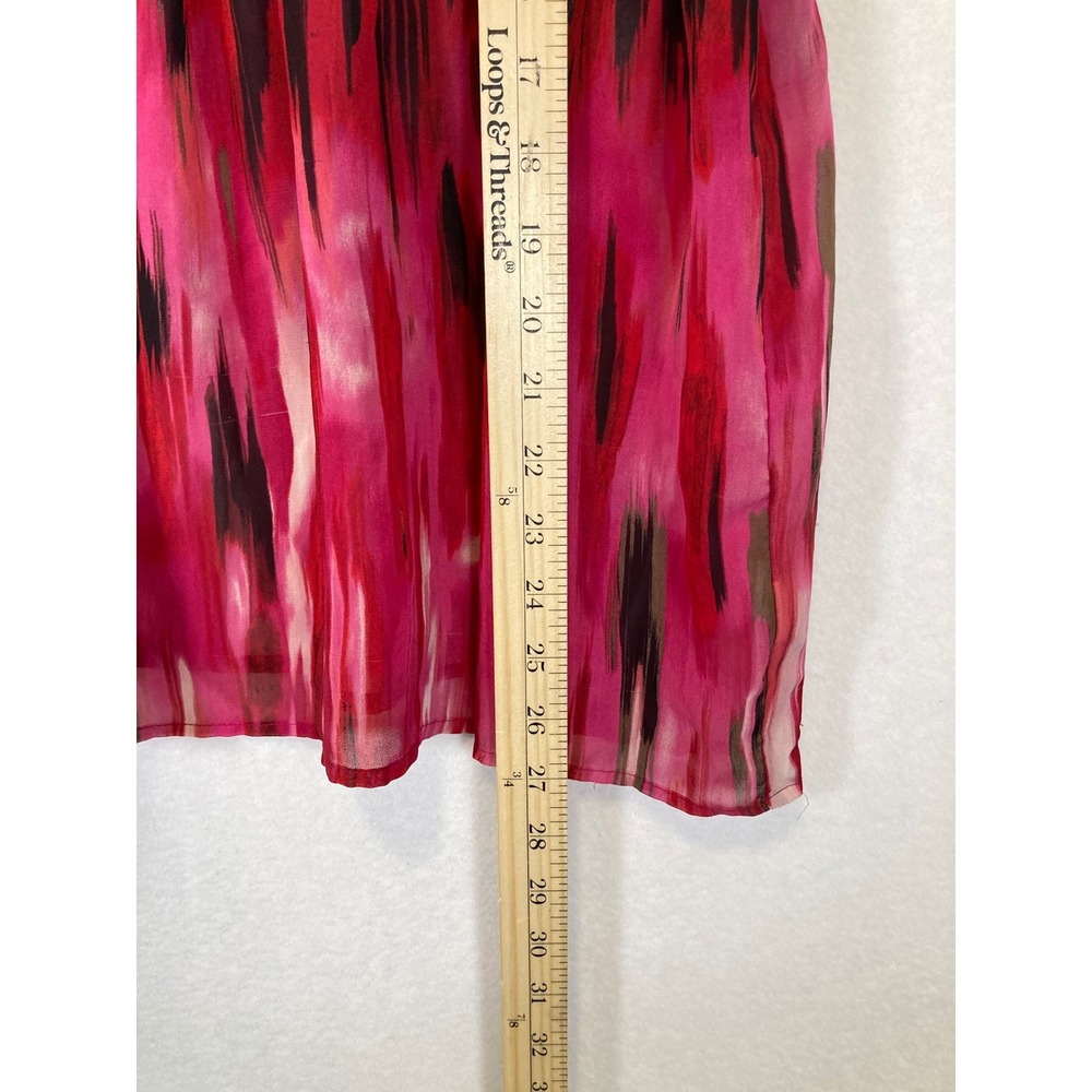 Boho a.n.a Women XL Pink Red‎ Abstract Flutter Sleeve Lace Up Sheer Blouse - Picture 6 of 11